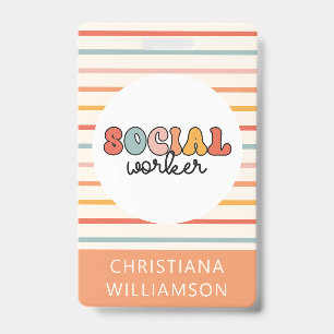 Retro Social Worker Colorful ID Badge