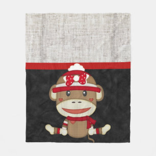 Retro Sock Monkey Fleece Blanket