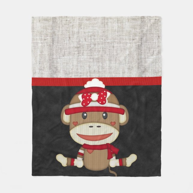 Retro Sock Monkey Fleece Blanket (Front)