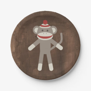 Retro Sock Monkey Paper Plate