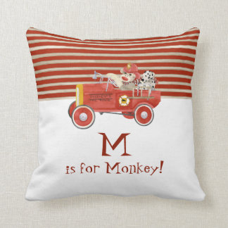 Retro Sock Monkey w Fire Engine Baby Boy Gifts Cushion