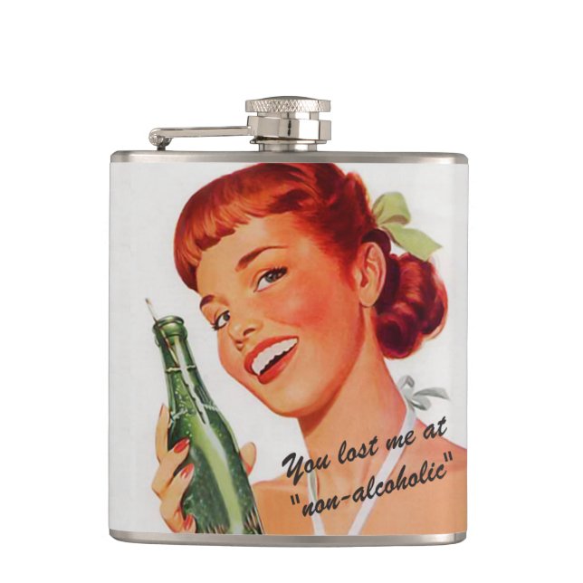Retro Soda Ad Joke Hip Flask (Front)