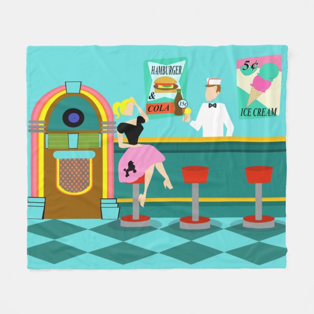 Retro Soda Fountain Fleece Blanket (Front (Horizontal))
