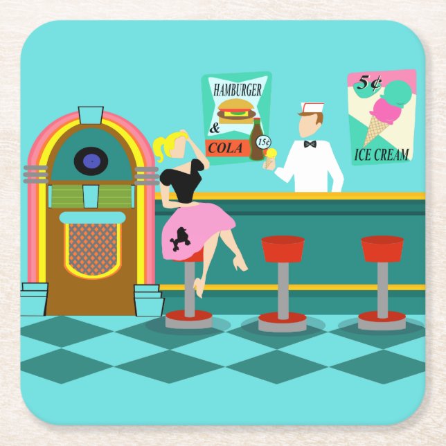 Retro Soda Fountain Paper Coaster (Front)