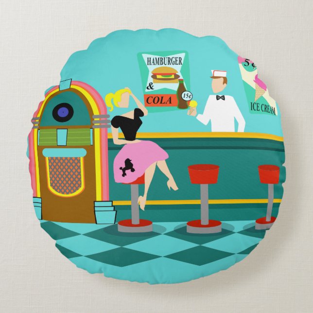 Retro Soda Fountain Round Pillow (Front)
