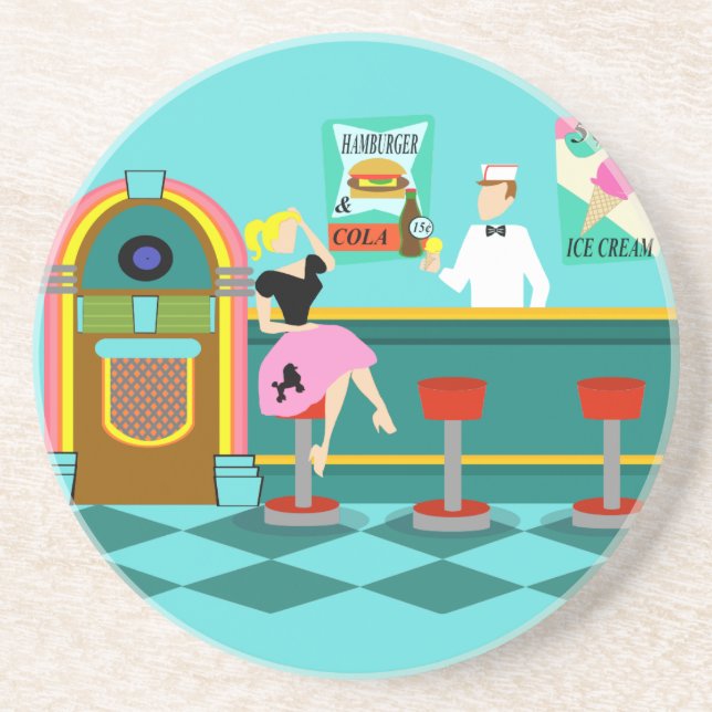 Retro Soda Fountain Sandstone Coaster (Front)
