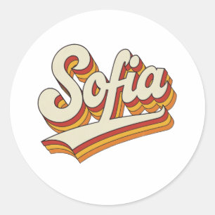 Retro Sofia Name 70s Vintage Design Classic Round Sticker