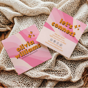Retro Soft Pink Orange Groovy Girly Trendy Unique Square Business Card