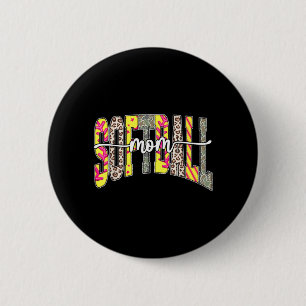 Retro Softball Mum Mama Game Day Es Leopard Camo 6 Cm Round Badge