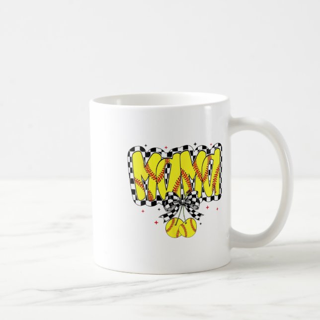 Retro Softll Mama Cherries Coquette Bow Checkered  Coffee Mug (Right)