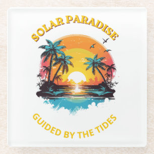 Retro Solar Paradise Guided by the Tides T-Shirt Glass Coaster