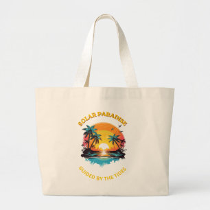 Retro Solar Paradise Guided by the Tides T-Shirt Large Tote Bag