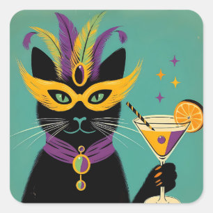 Retro Sophisticats Its Time to Mardi Gras Martini Square Sticker
