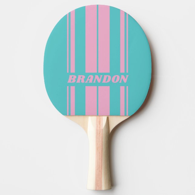Retro South Beach Board Stripes with Name Ping Pong Paddle (Front)