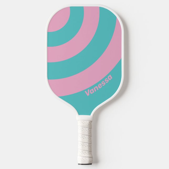 Retro South Beach Circle Stripe with Name Pickleball Paddle (Front)
