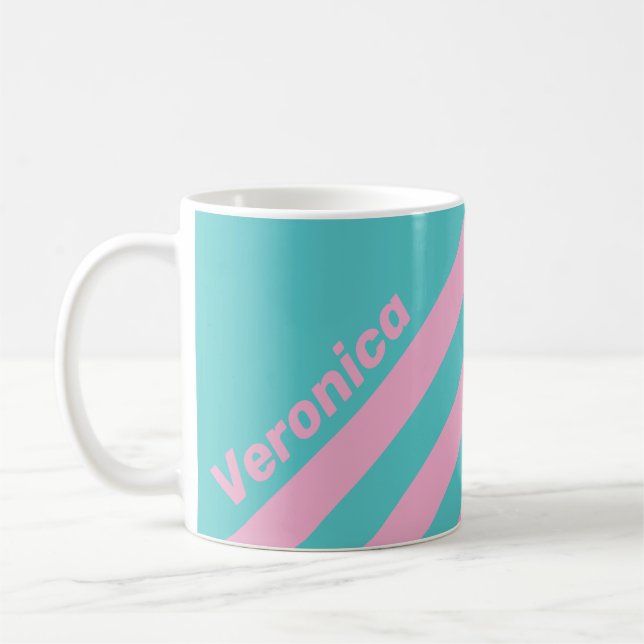 Retro South Beach Stripes with Name Coffee Mug (Left)