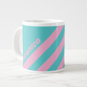 Retro South Beach Stripes with Name Large Coffee Mug