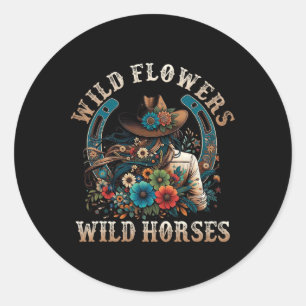 Retro Southern Sunset Cowgirl Wild Flowers - Wild Classic Round Sticker