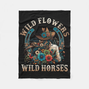 Retro Southern Sunset Cowgirl Wild Flowers - Wild Fleece Blanket