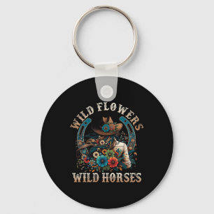 Retro Southern Sunset Cowgirl Wild Flowers - Wild Key Ring