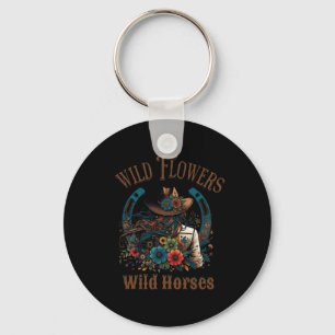 Retro Southern Sunset Cowgirl Wild Flowers - Wild Key Ring