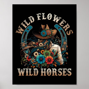 Retro Southern Sunset Cowgirl Wild Flowers - Wild  Poster