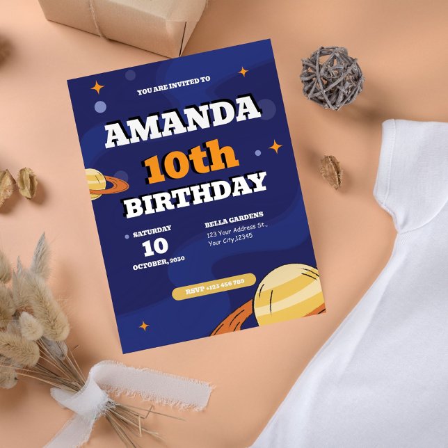 Retro Space 10th Birthday Invitation (Creator Uploaded)