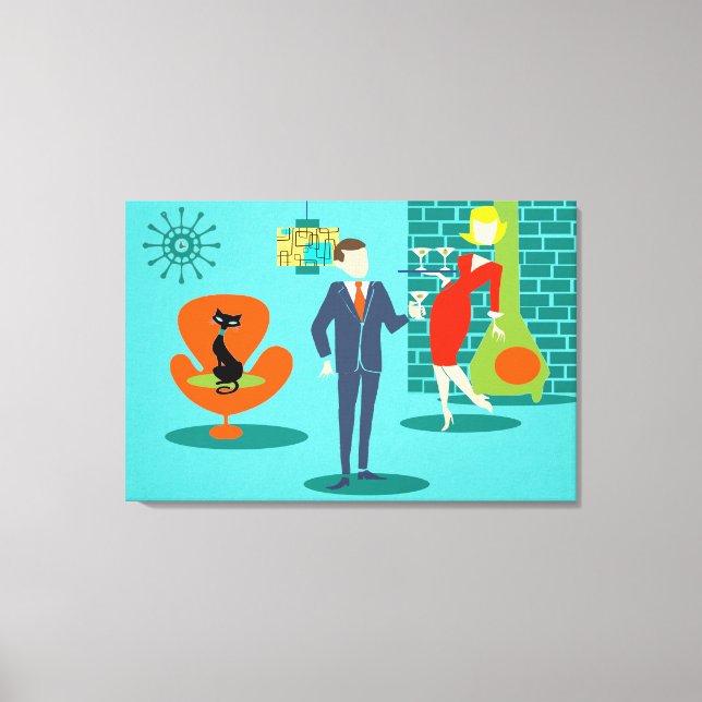 Retro Space Age Cartoon Couple Canvas Print (Front)