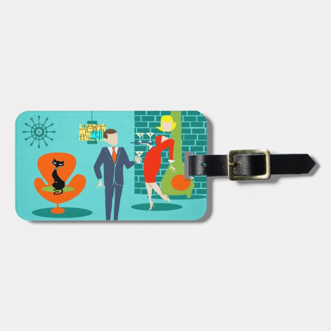 Retro Space Age Cartoon Couple Luggage Tag (Front Horizontal)