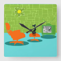 Retro Space Age Kitty Acrylic Wall Clock
