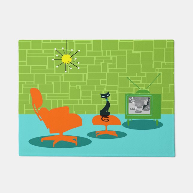 Retro Space Age Kitty Door Mat (Front)
