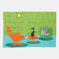 Retro Space Age Kitty Kitchen Towel