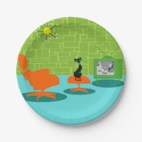 Retro Space Age Kitty Paper Plate