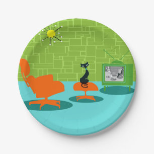 Retro Space Age Kitty Paper Plate