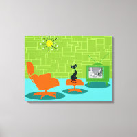 Retro Space Age Kitty Stretched Canvas Print
