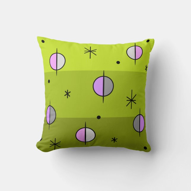 Retro Space Age Planets Stars Chartreuse Cushion (Front)