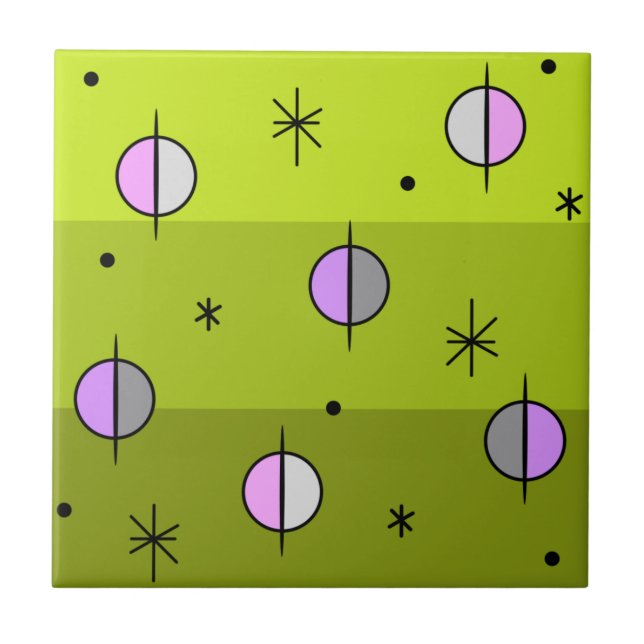 Retro Space Age Planets Stars Chartreuse Tile (Front)