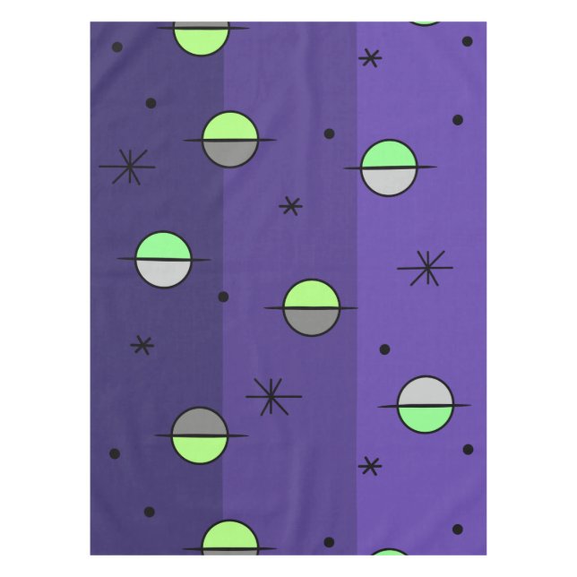 Retro Space Age Planets Stars Indigo Tablecloth (Front)