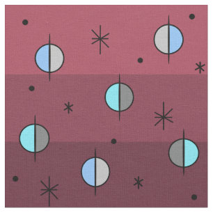 Retro Space Age Planets Stars Maroon Fabric
