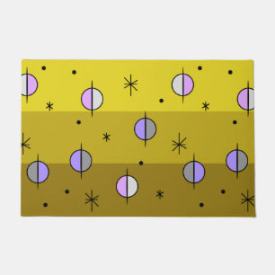 Retro Space Age Planets Stars Ochre Yellow Doormat