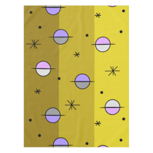 Retro Space Age Planets Stars Ochre Yellow Tablecloth