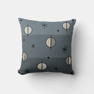 Retro Space Age Planets Stars Slate Grey Cushion