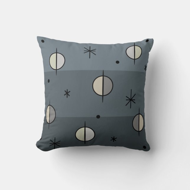 Retro Space Age Planets Stars Slate Grey Cushion (Front)