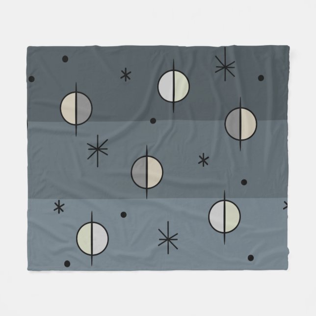 Retro Space Age Planets Stars Slate Grey Fleece Blanket (Front (Horizontal))