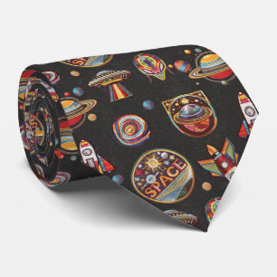 Retro Space and UFO Pattern for Sci-Fi Fans Tie