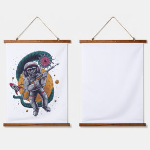 Retro Space Astronaut Cosmic Creature Sci Fi Adven Hanging Tapestry