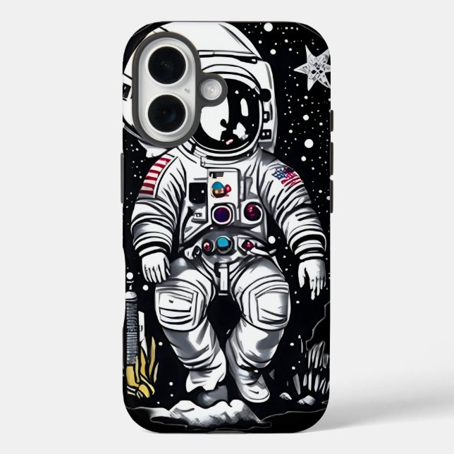 Retro Space Astronaut Linocut Case-Mate iPhone Case (Back)