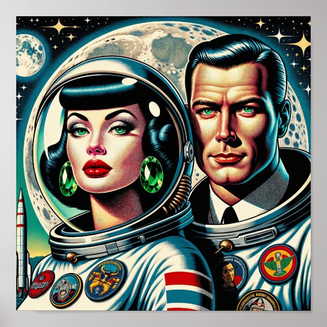 Retro Space Astronauts Poster (Front)