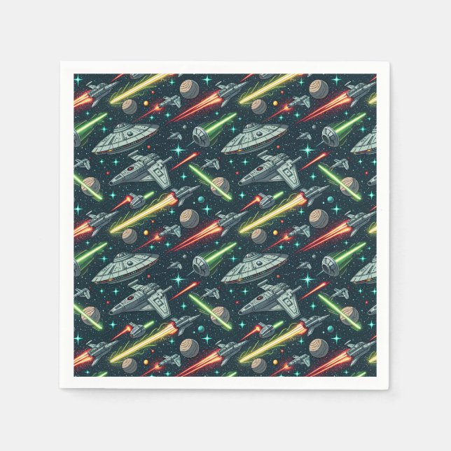 Retro Space Battle Sci-Fi Spaceship Comic Pattern Napkin (Front)