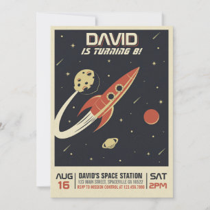 Retro Space Birthday Invitation